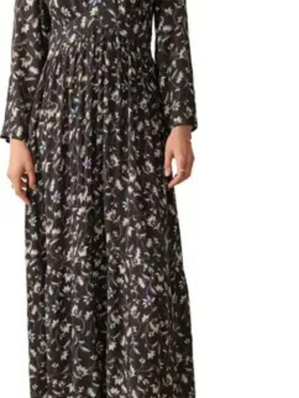 Boho Festival Beach Cottage Faherty Black Blue Floral Maxi Dress Size Large NWT